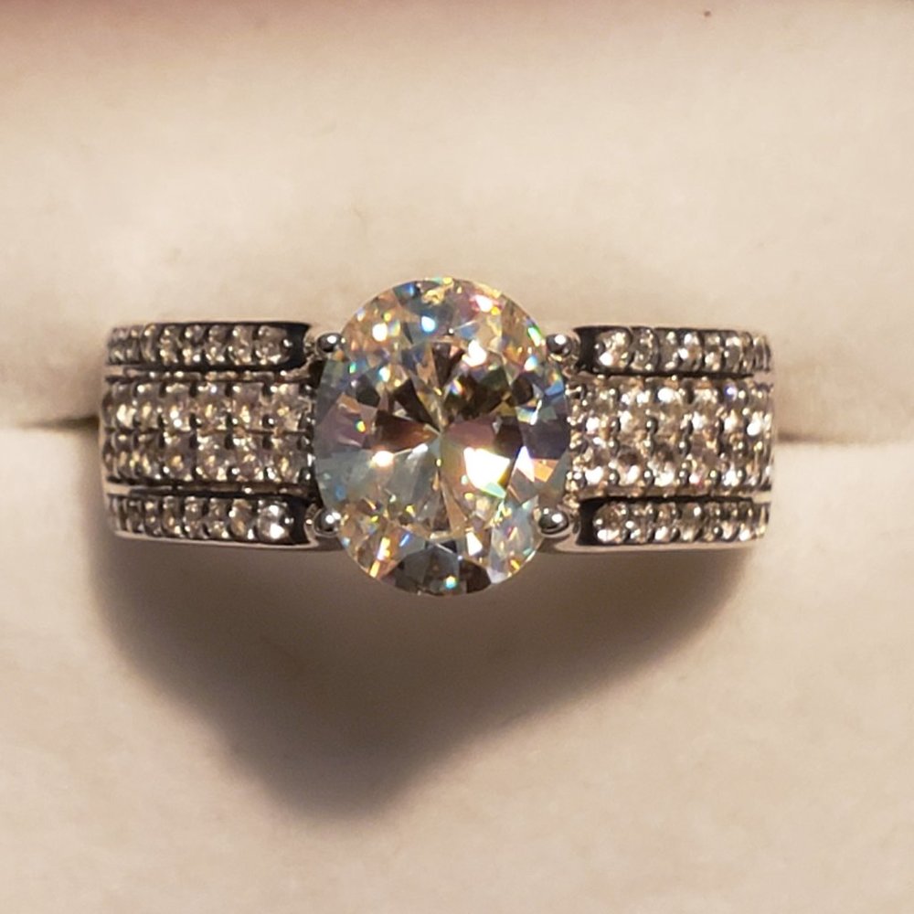 Strontium Titanate & White Zircon ring 4.13 tcw